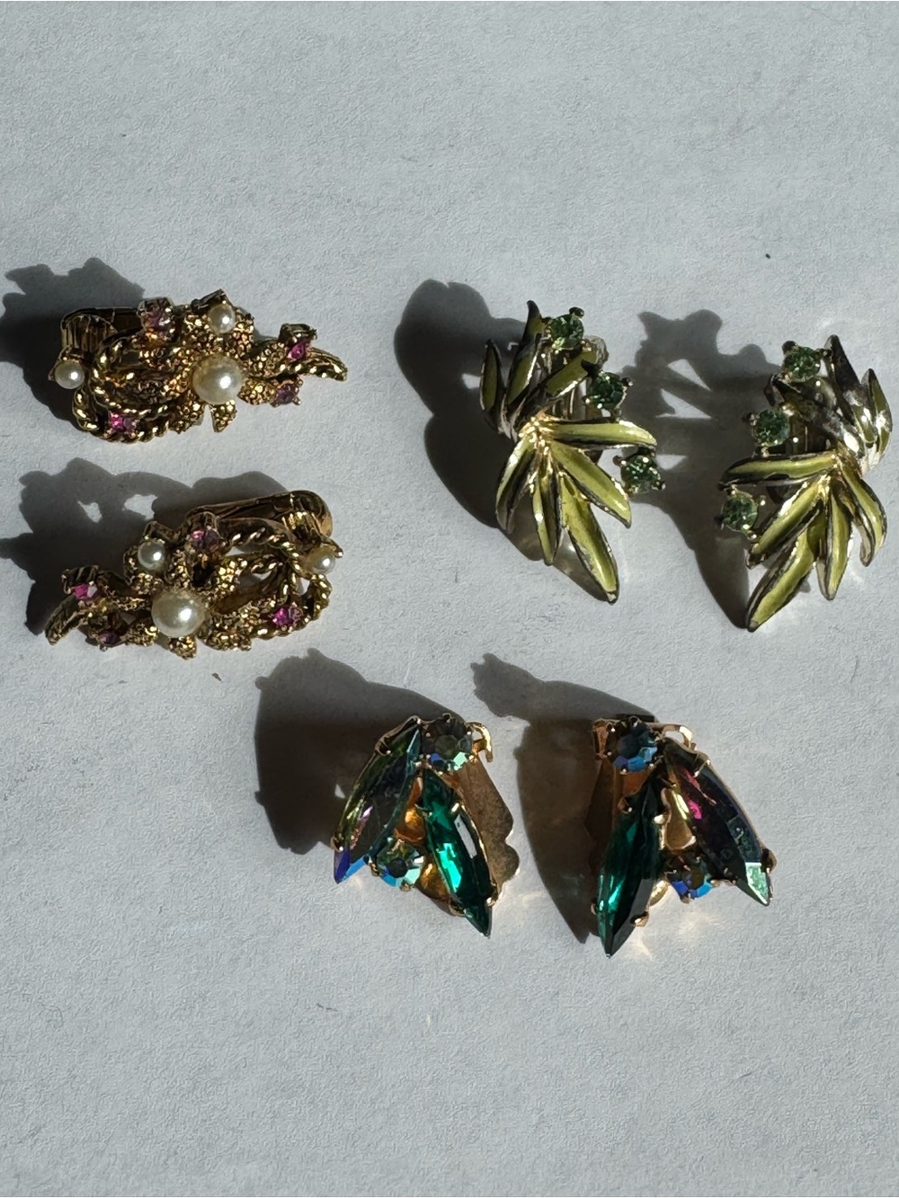 Lot of 3 Vintage Mid Century Clip On Earrings Lisner Enamel Juliana Style AB